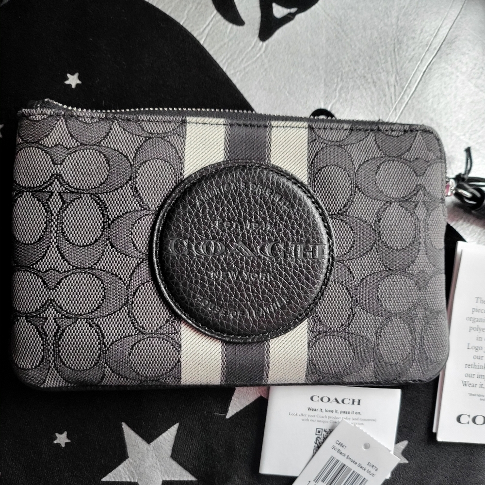 Coach NWT black/smoke/white, w/wine interior 8 x 5 gorgeous!